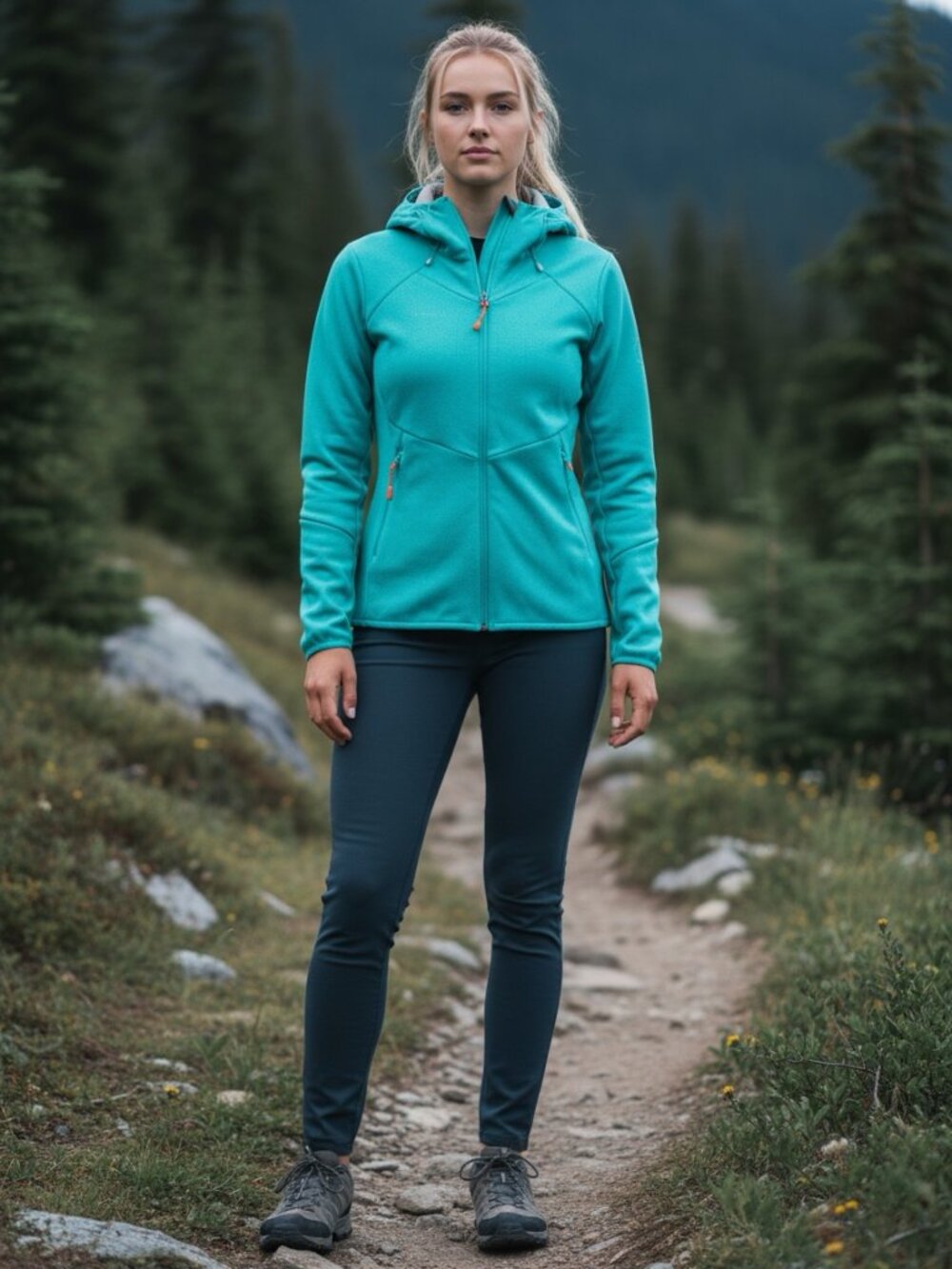 Mammut Women's Fleece Jacket Full Zip Hooded Teal Size S Stretch
